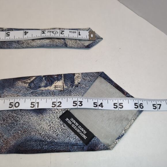 Albert Nipon Mens Neck Tie Silk Blue Purple Swirl Wide - Picture 7 of 7